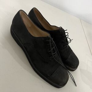 Salvatore Ferragamo Black Suede Lace Up Women's Loafers Authentic Vintage